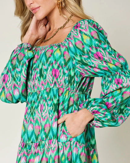 Double Take Full Size Printed Long Sleeve Dress