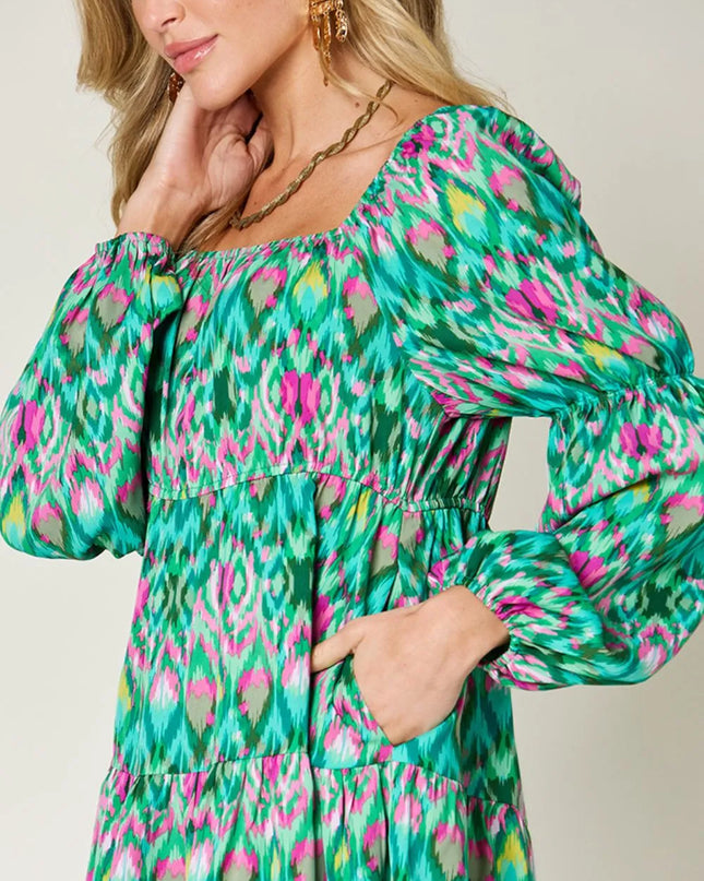 Double Take Full Size Printed Long Sleeve Dress