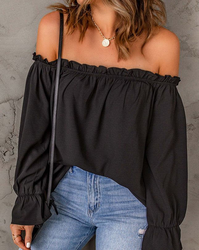 Off-Shoulder Flounce Sleeve Blouse 