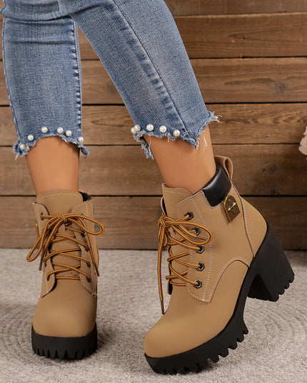 Lace Up Block Heel Boots