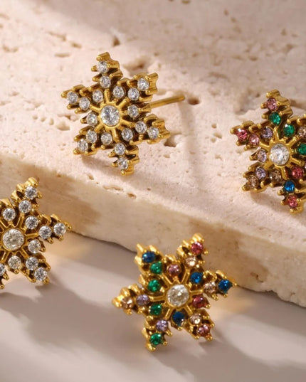 Stainless Steel Snowflake Stud Earrings 