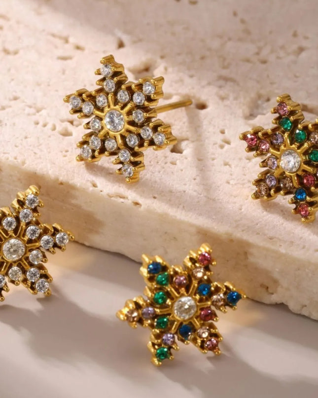 Stainless Steel Snowflake Stud Earrings 