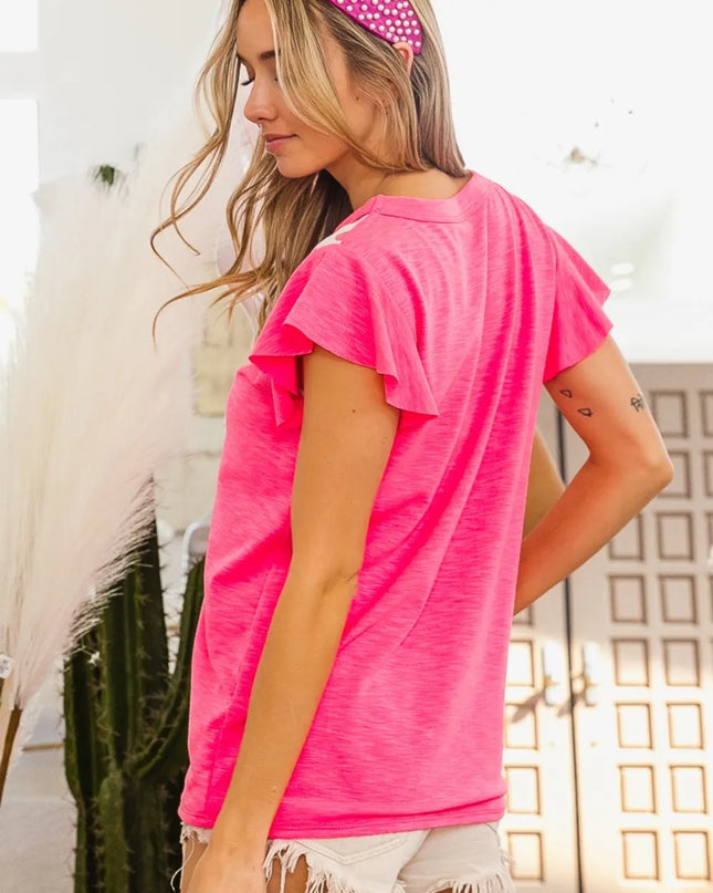 BiBi Leopard Contrast Round Neck T-Shirt