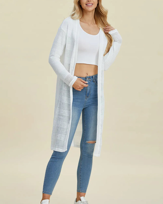 Double Take Full Size Open Front Longline Cardigan 