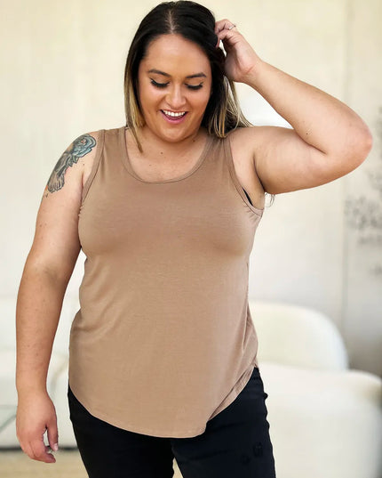 Basic Bae Full Size Round Neck Curved Hem Tank Camel