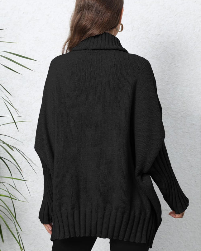 Turtle Neck Long Sleeve Ribbed Sweater
