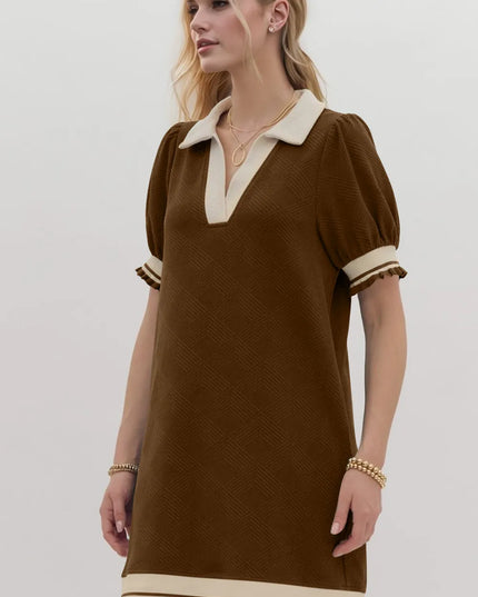 Oh Frill Contrast Trim Johnny Collar Short Sleeve Mini Dress