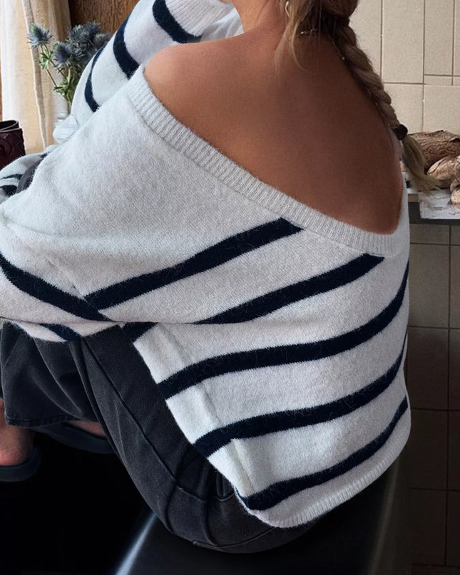 Striped Round Neck Long Sleeve Knit Top