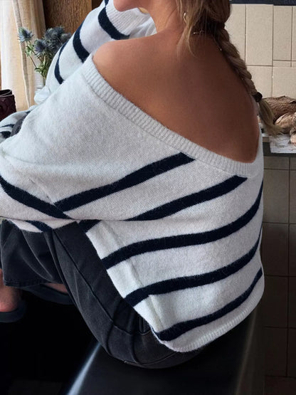 Striped Round Neck Long Sleeve Knit Top