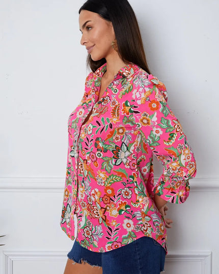 Floral Button Up Flounce Sleeve Shirt