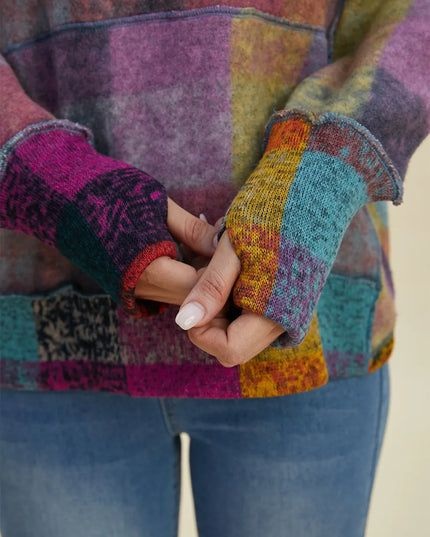 Double Take Full Size Plaid Dropped Shoulder Fleece Hoodie