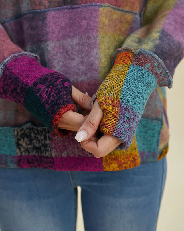 Double Take Full Size Plaid Dropped Shoulder Fleece Hoodie