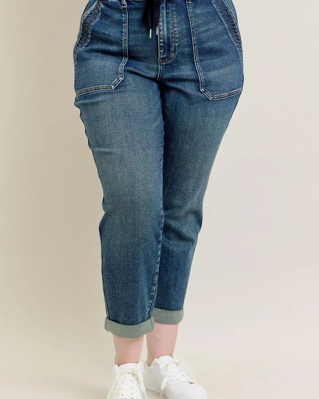 Judy Blue Full Size HW Vintage Wash Jeans w/ Drawstring Plus Size