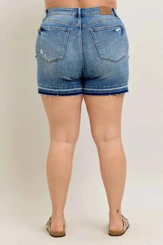Judy Blue Plus Size Mr Tummy Control Vintage Wash Release Hem Shorts