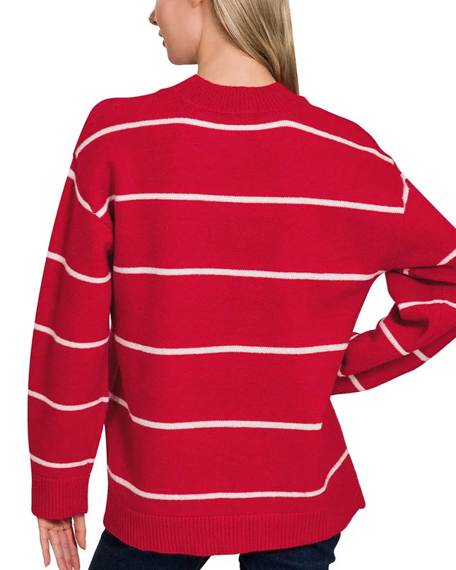 Zenana Round Neck Stripe Sweater