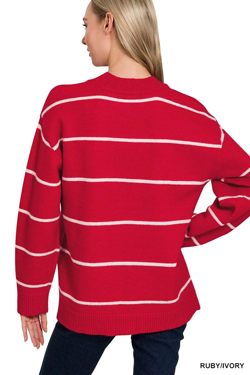 Zenana Round Neck Stripe Sweater