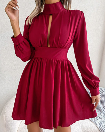 Cutout Turtleneck A-Line Mini Dress Red