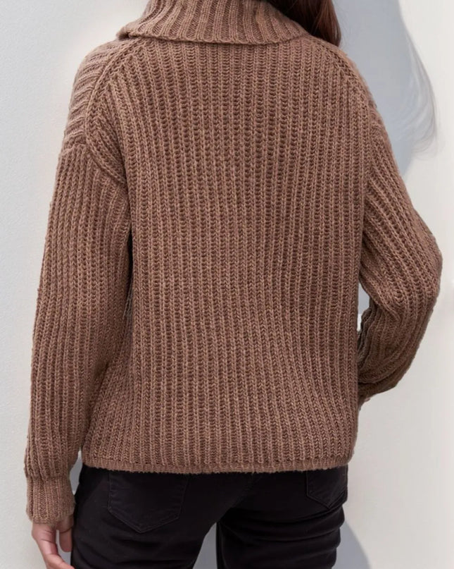 Turtleneck Dropped Shoulder Pullover Sweater