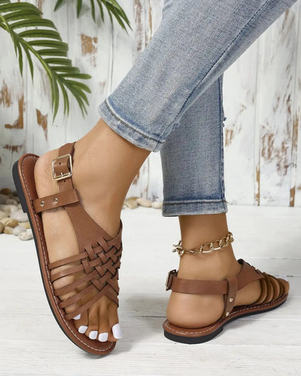 Woven Strappy Flat Sandals 