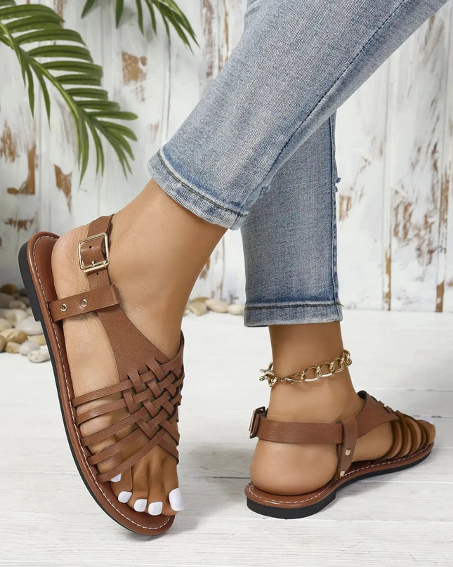 Woven Strappy Flat Sandals 
