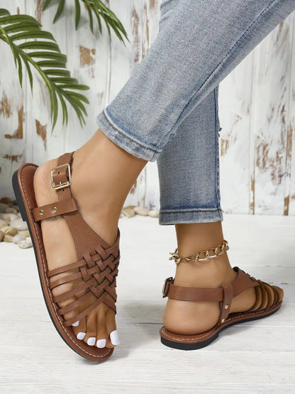 Woven Strappy Flat Sandals 