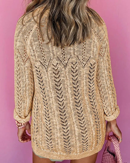 Openwork Open Front Long Sleeve Cardigan
