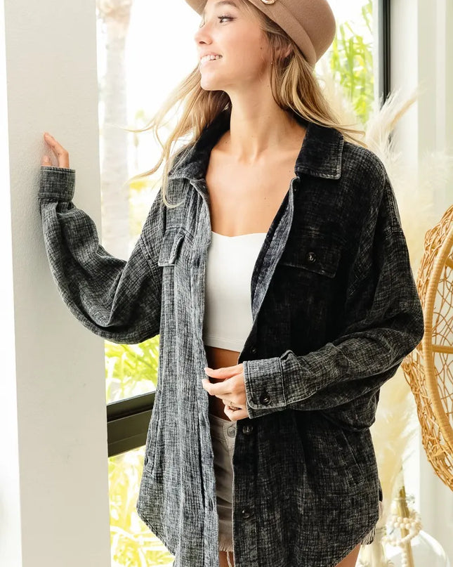 BiBi Vintage Washed Wrinkle Gauze Shacket