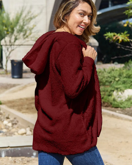 Full Size Teddy Hooded Jacket with Pockets