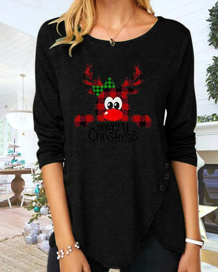 Full Size Reindeer Round Neck Long Sleeve T-Shirt Black