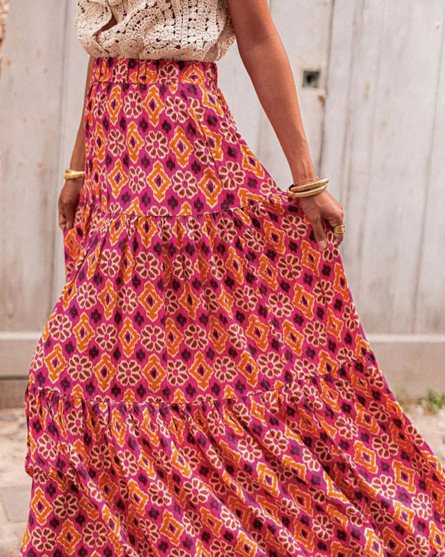 Printed Tiered Maxi Skirt
