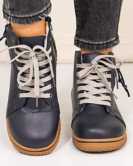 Round Toe Platform Boots Dark Blue