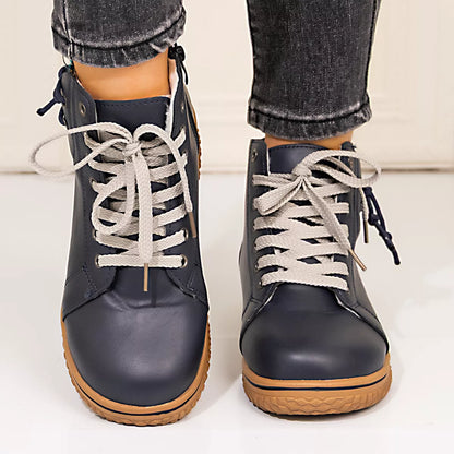 Round Toe Platform Boots Dark Blue