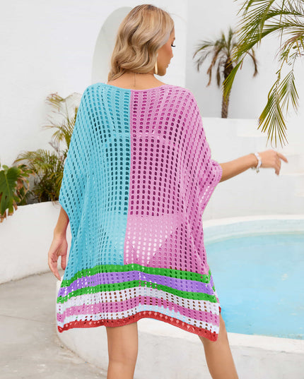 Contrast Scoop Neck Openwork Half Sleeve Cover Up