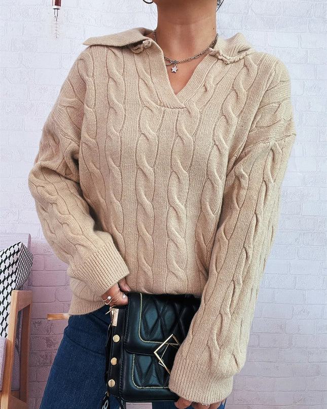 Cable Knit Johnny Collar Sweater