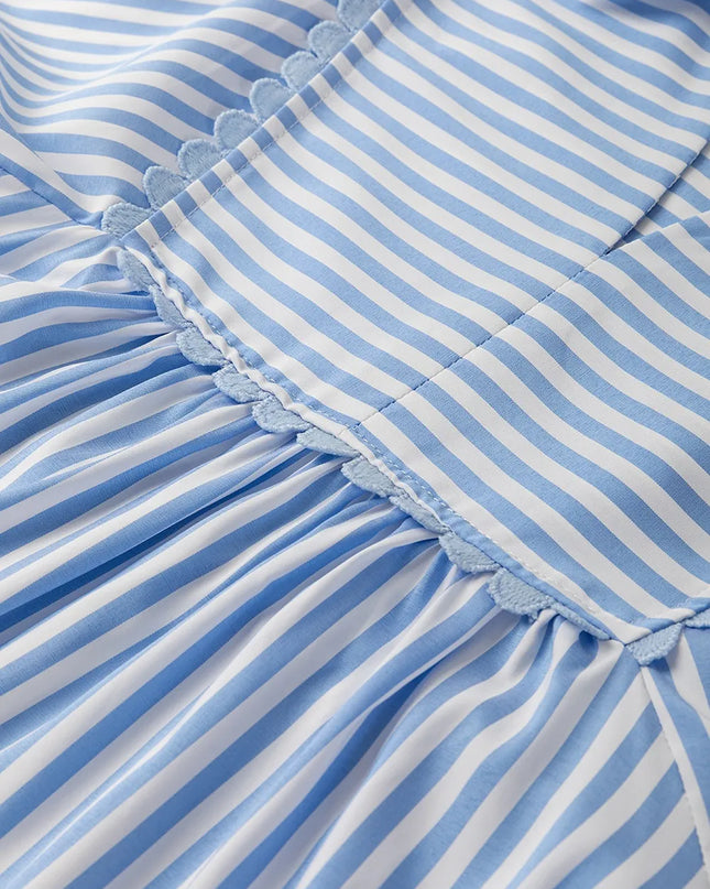 Striped Notched 3/4 Sleeve Blouse