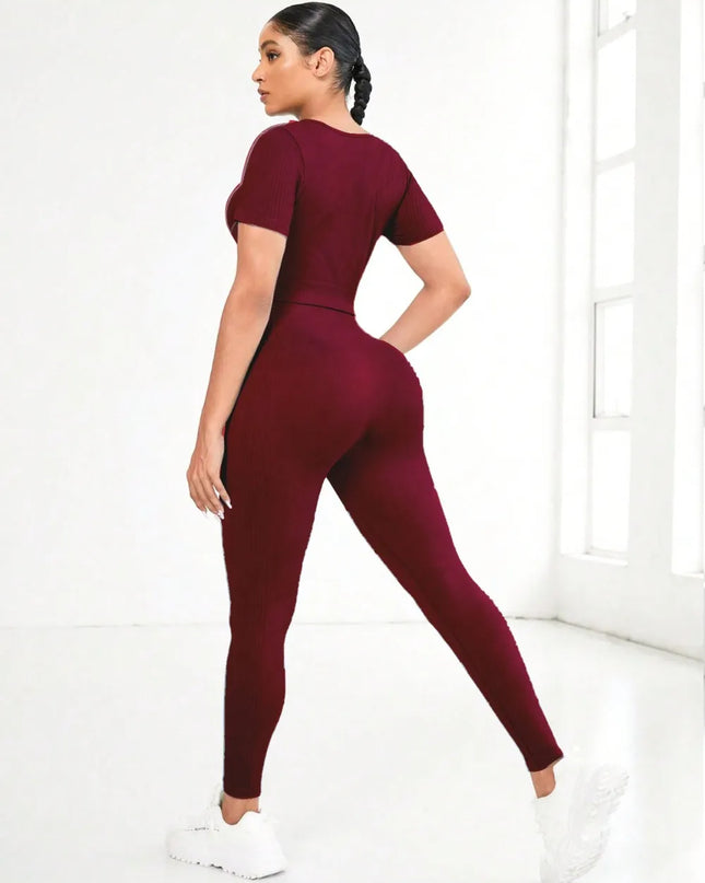 Round Neck Short Sleeve Top and Leggings Active Set