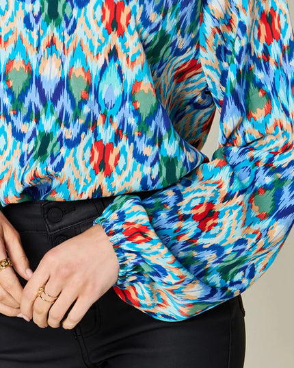 Double Take Full Size Printed Balloon Sleeve Blouse