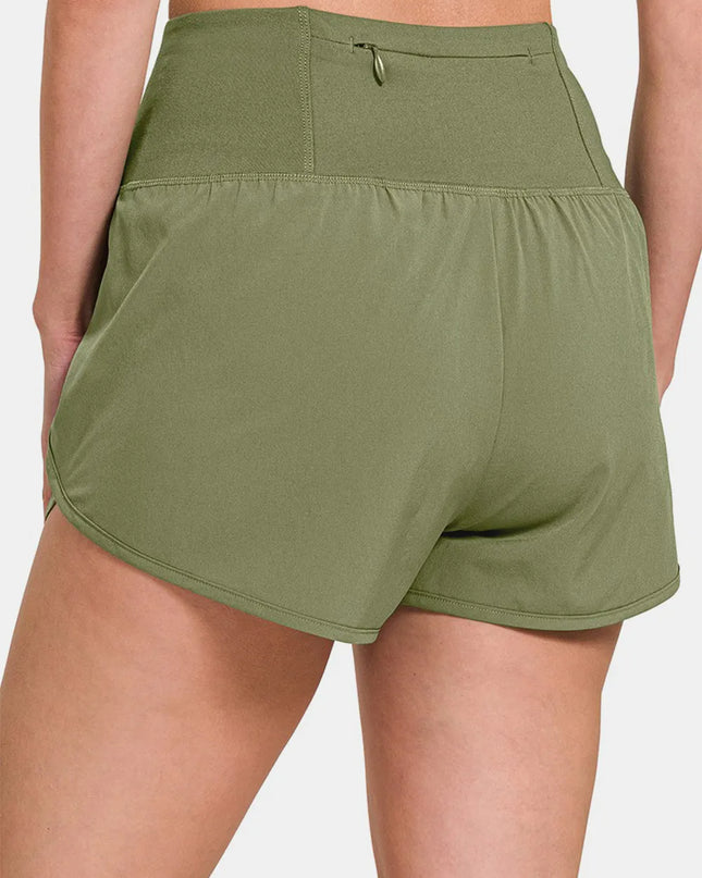 Zenana High-Waisted Zippered Back Pocket Active Shorts