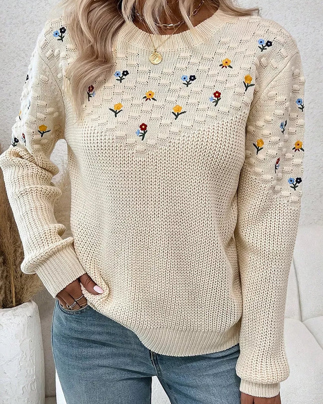 Floral Round Neck Dropped Shoulder Sweater
