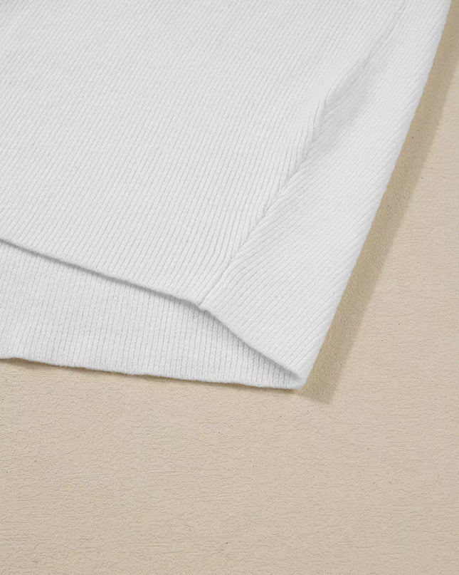 Color Block Plain Ribbed Knit Sweatshirt