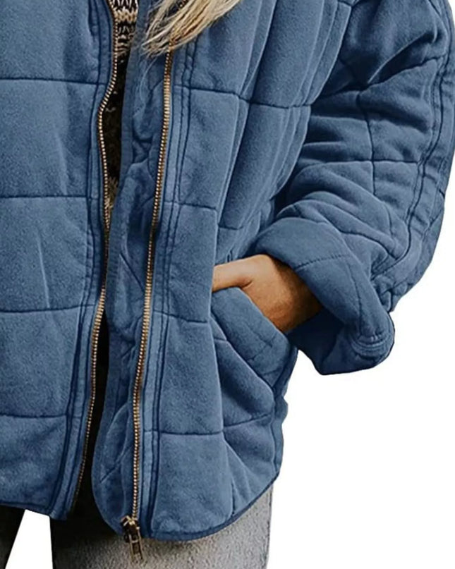 Full Size Zip Up Quilted Bomber Jacket Plus Size