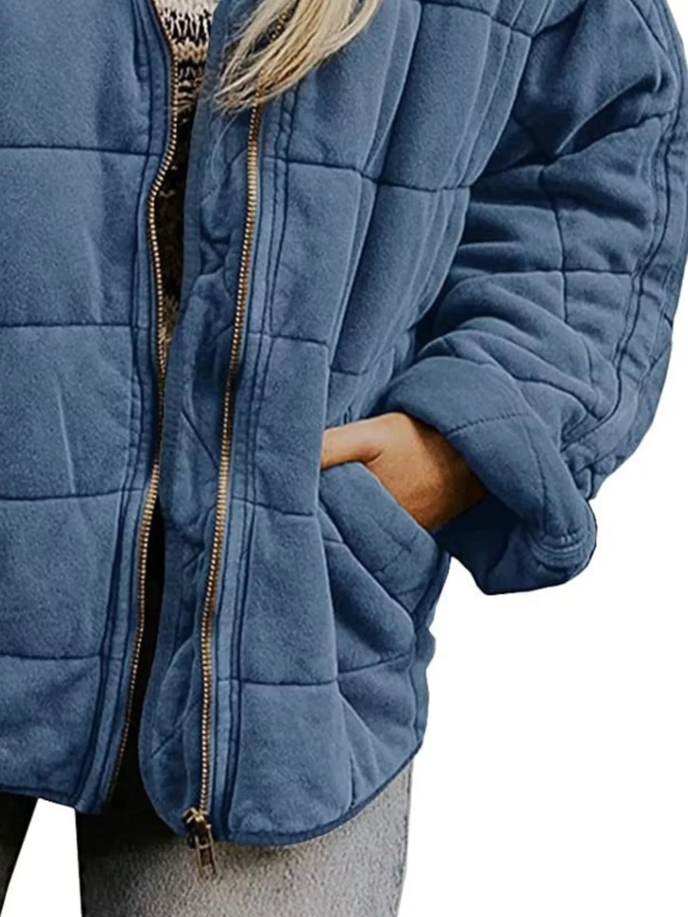 Full Size Zip Up Quilted Bomber Jacket Plus Size