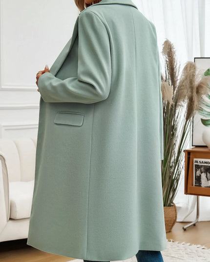 Devine Pocketed Collared Neck Long Sleeve Coat