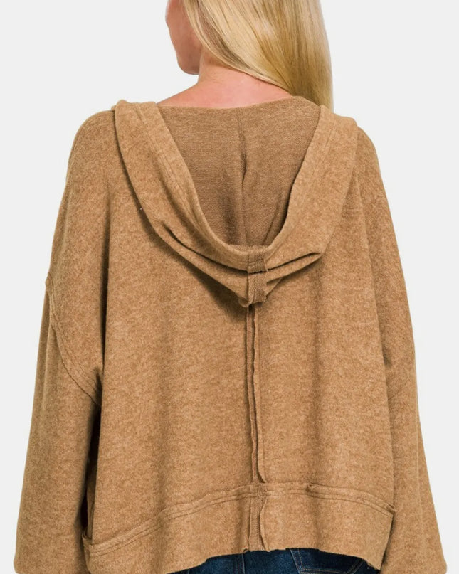 Zenana Brushed Hacci Exposed Seam Hoodie