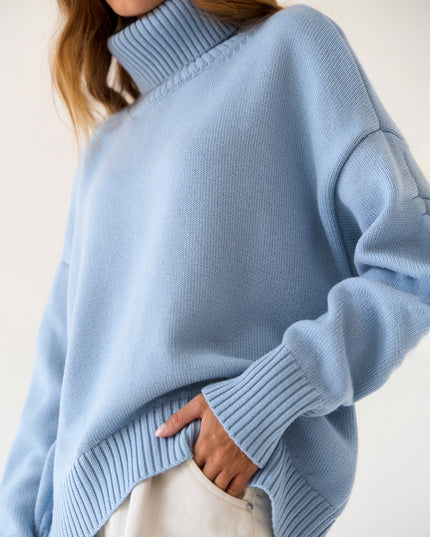 Turtle Neck Dropped Shoulder Sweater
