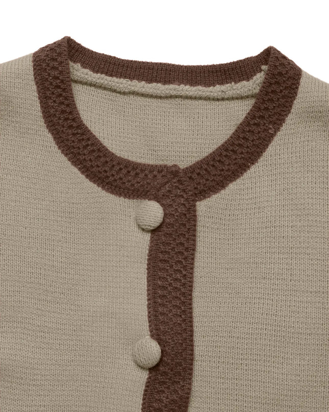 Button-Front Cardigan with Contrast Trim