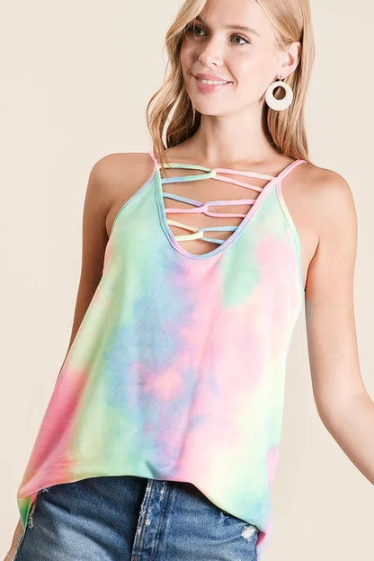 BiBi Tie Dye Terry Caged Neck Knit Camisole
