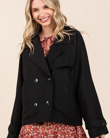 Mittoshop Double Breasted Long Sleeve Trench Coat Jacket