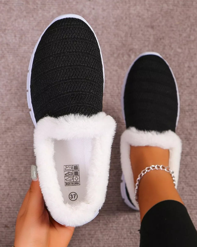 Breathable Mesh Fuzzy Slip-Ons Black
