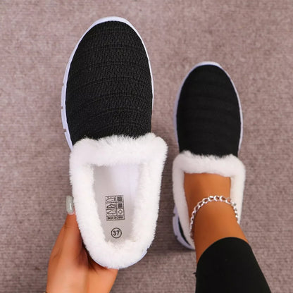 Breathable Mesh Fuzzy Slip-Ons Black